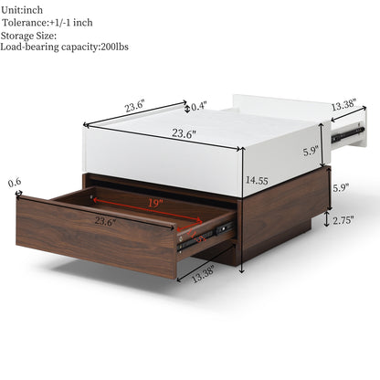 Rotating Coffee Table with 2 Drawers, High wood 2-Tier Center Table with Storage, Square Coffee Table with Swivel Tabletop for Living Room  (white and Walnut )