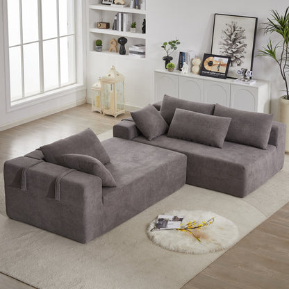 Modern Chenille Upholstered Sectional Sofa Couch Set,Modular 108" L Shaped Sectional Living Room Sofa Set With 6 Pillows,Free Combination Sofa Couch for Living Room,Bedroom(Right Chaise)