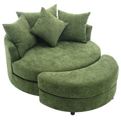 Orisfur. 360° Swivel Accent Barrel Chair with Storage Ottoman & 4 Pillows, Modern Chenille Leisure Chair Round Accent for Living Room, Green