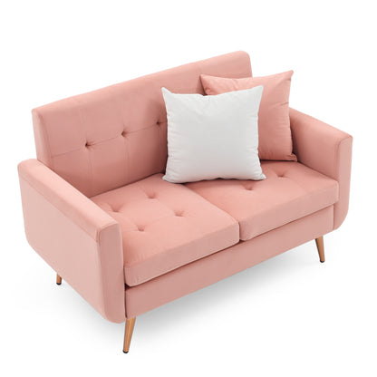 Loveseat Sofa, Mid Century Modern Decor Love Seat Couches for Living Room, Button Tufted Upholstered Small Couch for Bedroom, Solid and Easy to Install Love Seats Furniture,Pink