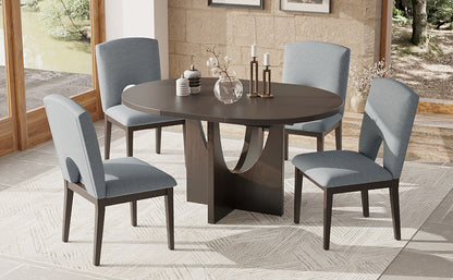 TOPMAX Modern 5-Piece Extendable Round Dining Table Set with 16.2inch Removable Leaf for Small Places, Espresso+Gray