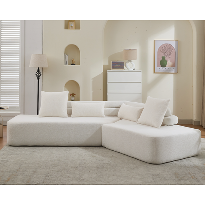 [NEW ARRIVED] [VIDEO PROVIDED] 128"Minimalist Cloud Sectional Couch ,Modern Couches ,4-Seater ,No Assembly,Two modular sofa,Boucle Teddy  Fabric, upholstered , anti-wrinkle fabric, Beige