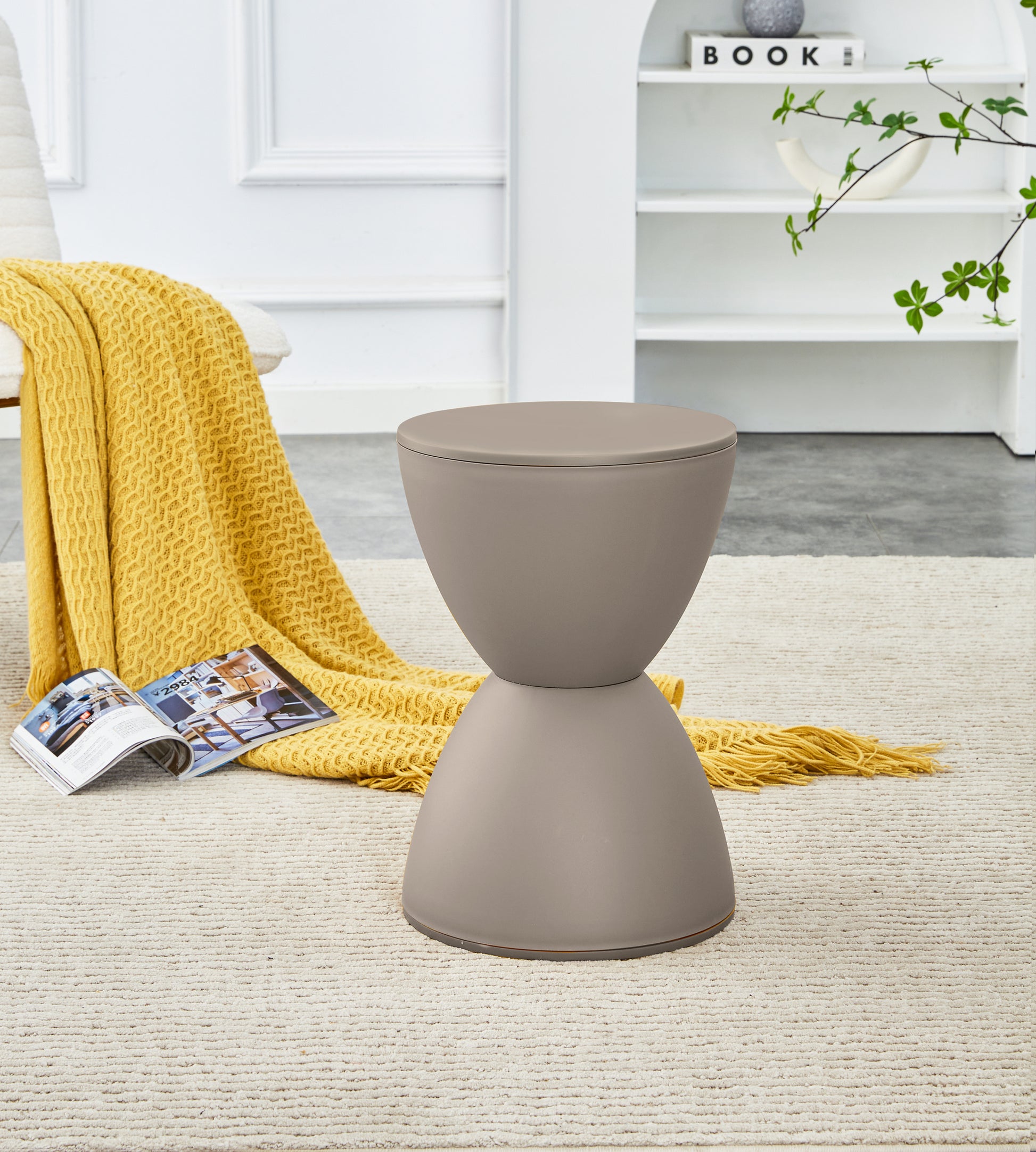 Contemporary Modern Accent prince stool beige side table end table storage side table