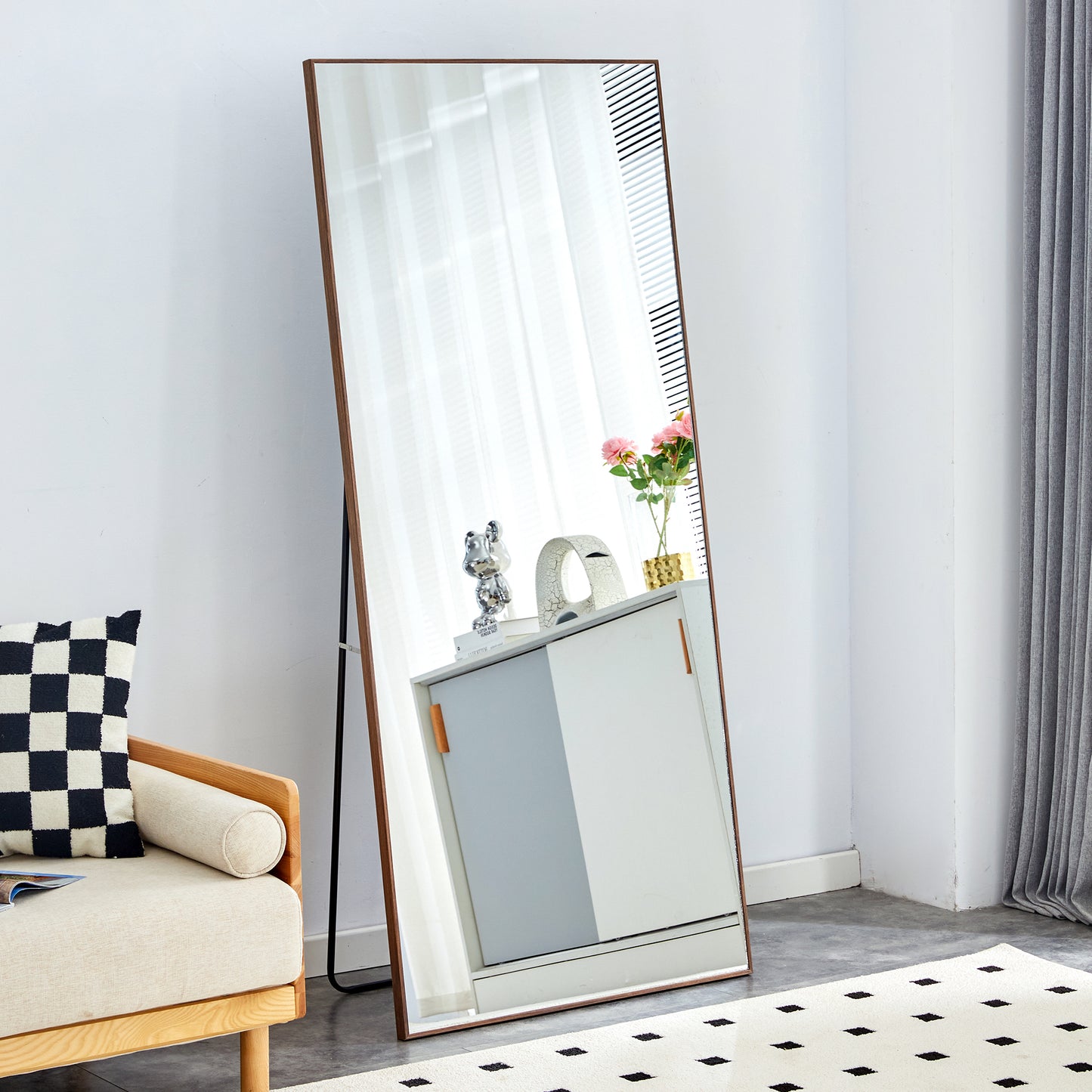 Fourth generation solid wood frame long mirror, dressing mirror, bedroom foyer, decorative mirror, clothing store, floor to ceiling mirror, wall mounted. 71 "* 31.4"