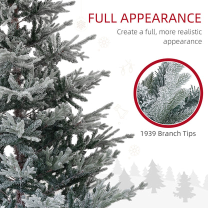 HOMCOM 9ft Nordic Pine Artificial Christmas Tree with 1939 Snow Flocked Tips, Foldable Metal Stand, Easy Assembly, Hinged Xmas Tree for Home Office Holiday