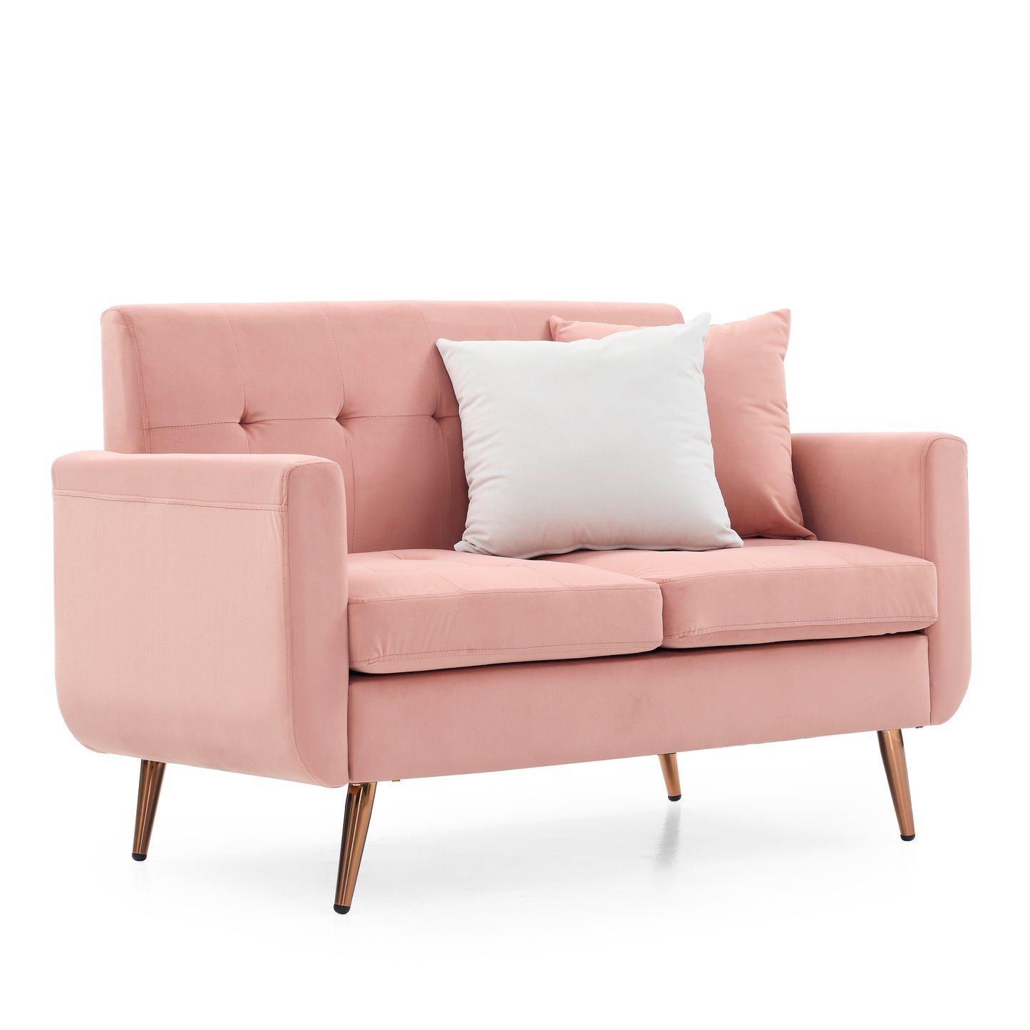 Loveseat Sofa, Mid Century Modern Decor Love Seat Couches for Living Room, Button Tufted Upholstered Small Couch for Bedroom, Solid and Easy to Install Love Seats Furniture,Pink