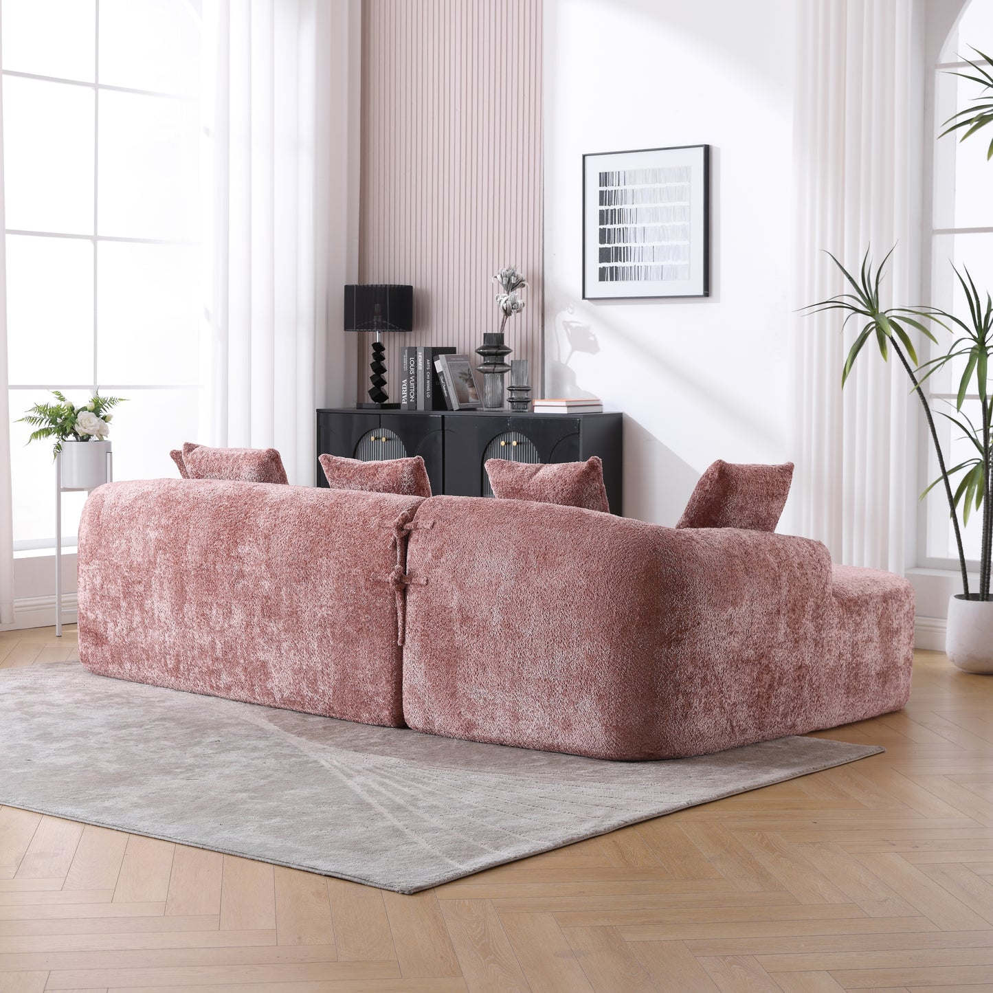 COOLMORE Boucle Sofa 3 Seater for Living Room Oversized Comfy Sofa L-Shape Sofa Couch with Chaise Home Furniture Sleeper Sectional Sofa for Apartment, Office Left Hand Facing (Pink)