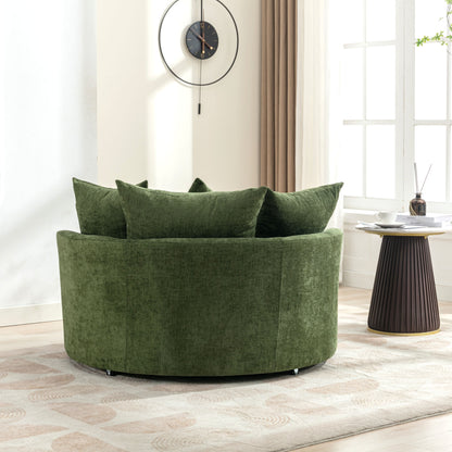 Orisfur. 360° Swivel Accent Barrel Chair with Storage Ottoman & 4 Pillows, Modern Chenille Leisure Chair Round Accent for Living Room, Green