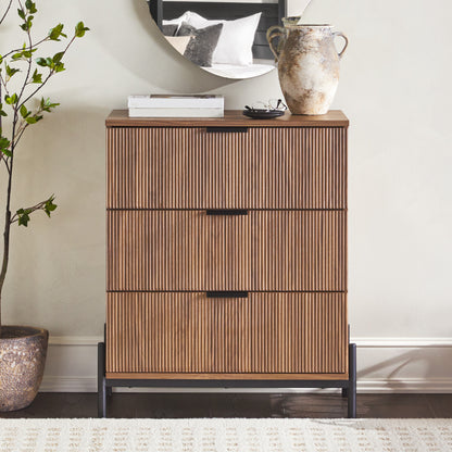 Mid-Century 3-Drawer Chest with Reeded Drawer Fronts, Mocha