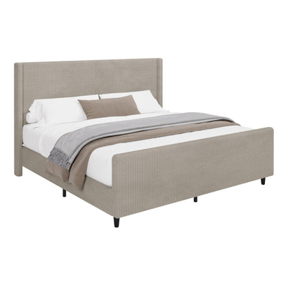 50.7'' High Headboard Corduroy Upholstered Bed Frame with Vertical Stripe Wingback and High Footboard No Box Spring Needed, king Size, Taupe