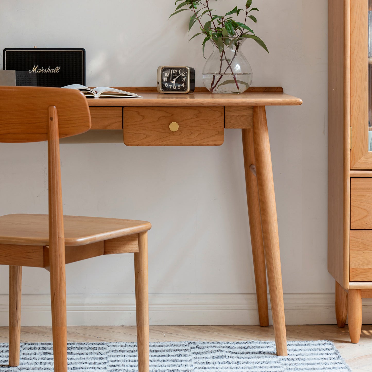 Computer Desk, Home Office Corner Writing Desk w/Drawers, Pen Holder, Cable Hole, 100% Solid Wood Desk for Small Spaces, Bedroom, Kids, Study