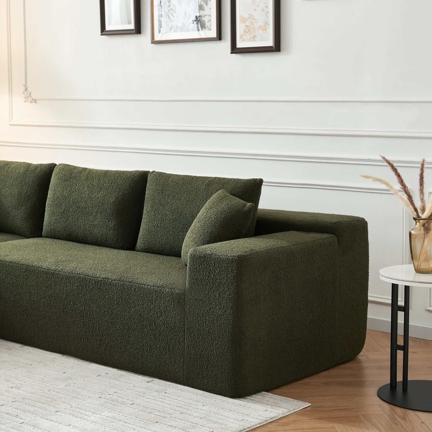 104.33" Sponge Sectional Sofa Couch for Living Room, L Shaped Modern Lamb Modular High Density Sponge Floor Sofa, Sherpa Fabric Sofa Couch with Chaise Lounge, Upholstered Corner Cloud Couch, Green