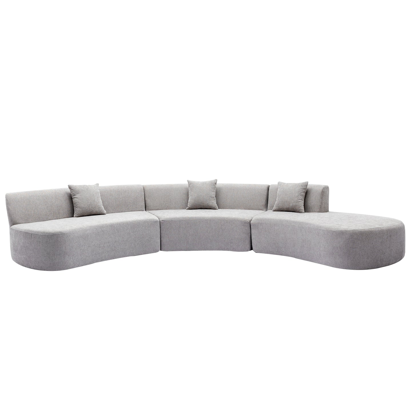 136.6" Stylish Curved sofa Sectional Sofa Chenille Fabric Sofa Couch with Three Throw Pillows for Living Room, Grey