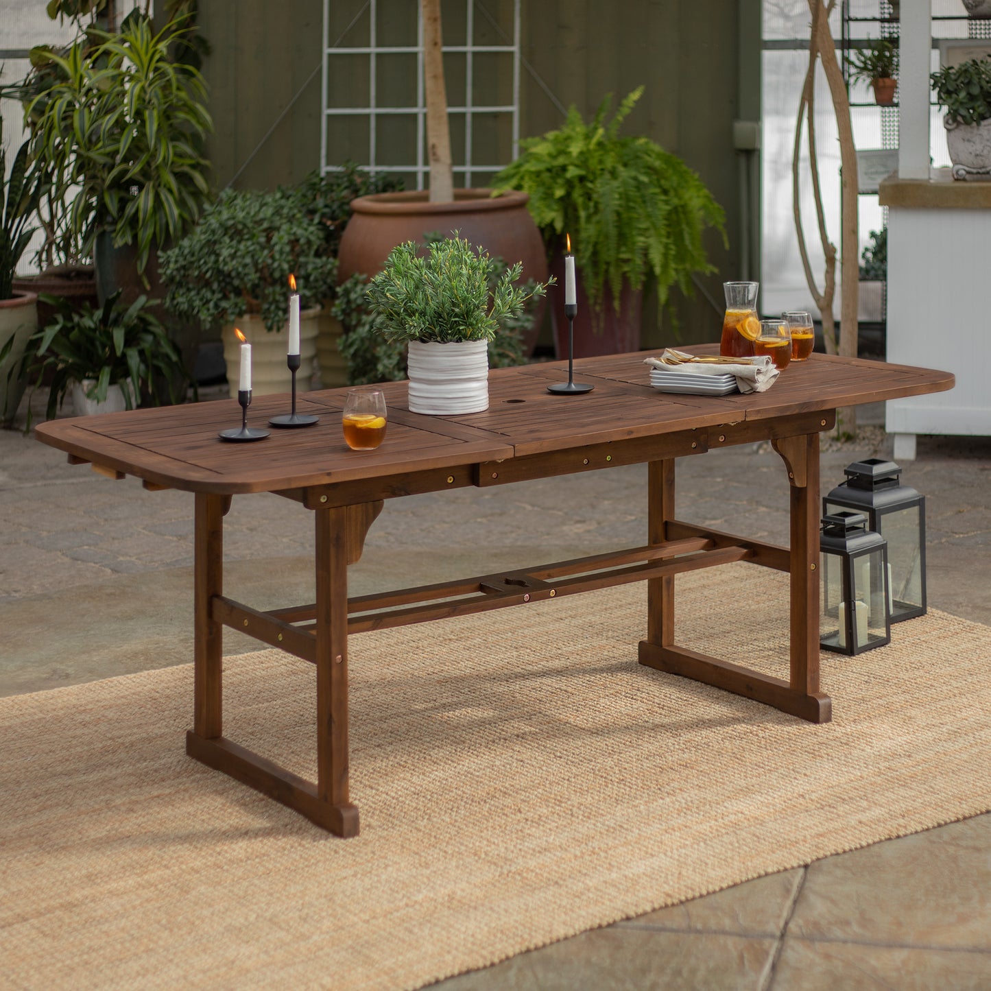 Modern Slat-Top Solid Acacia Wood Butterfly Outoor Dining Table - Dark Brown