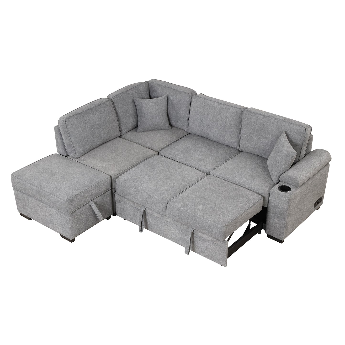 84.75" Sleeper Sofa Bed,2 in 1 Pull Out sofa bed L Shape Couch with Storage Ottoman for Living Room,Bedroom Couch and Small Apartment, Gray