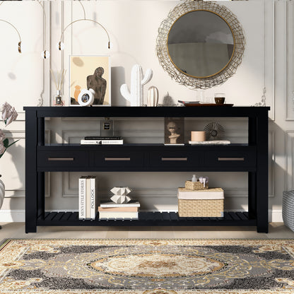 U_STYLE 62.2'' Modern Console Table Sofa Table for Living Room with 4 Drawers and 2 Shelves