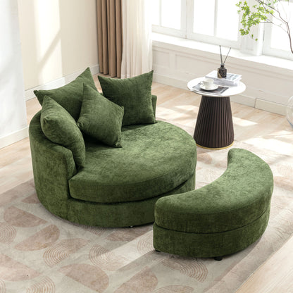 Orisfur. 360° Swivel Accent Barrel Chair with Storage Ottoman & 4 Pillows, Modern Chenille Leisure Chair Round Accent for Living Room, Green