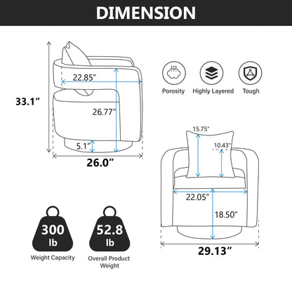 29.1"W Swivel Accent Open Back Chair Modern Comfy Sofa Chair With Weathered Base For Nursery Bedroom Living Room Hotel Office, Club Chair Leisure Arm Chair For Lounge (Beige,Linen Blend)