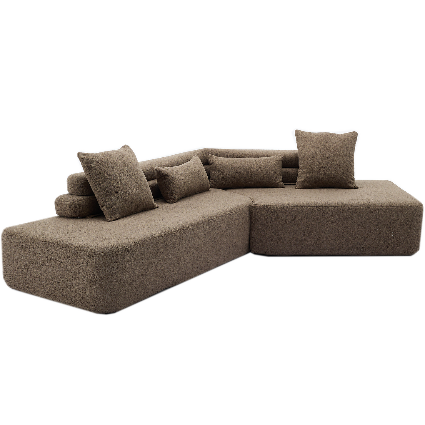 [NEW ARRIVED] [VIDEO PROVIDED] 128"Minimalist Cloud Sectional Couch ,Modern Couches ,4-Seater ,No Assembly,Two modular sofa,Boucle Teddy Fabric, upholstered , anti-wrinkle fabric,Brown