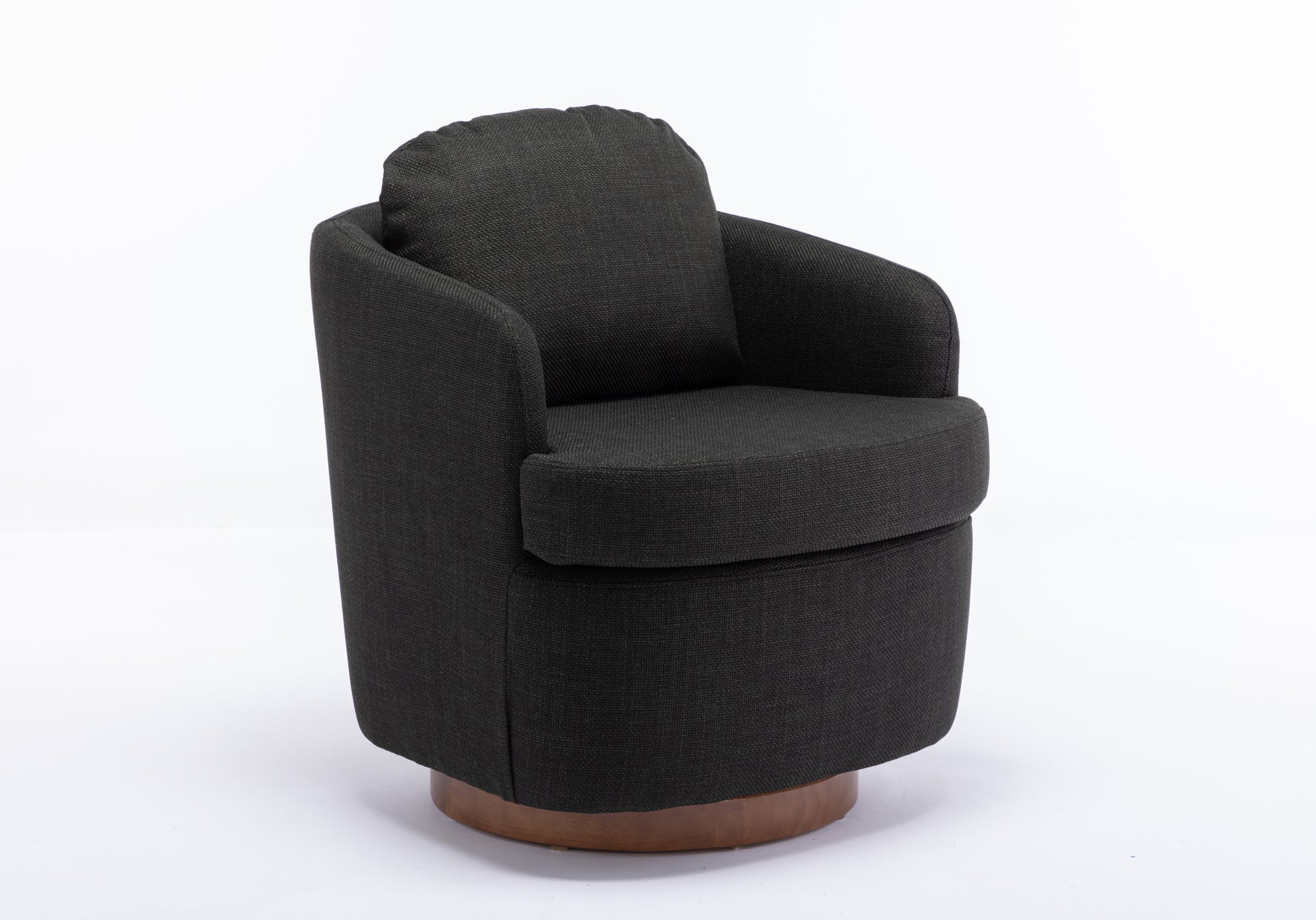 035-Linen Fabric Swivel Accent Chair With Soild Wood Round Brown Base Leg,Dark Gray