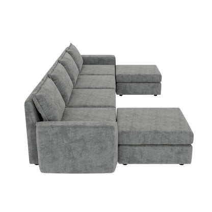 [VIDEO provided][New]115*58" Chenille Modular Sectional Sofa,U Shaped Reversible Couch,Free Combination,6 Seat Sleeper Sofa Bed with Ottoman,Convertible Oversized Indoor Furniture for Living Room,Gray