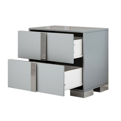 Elegant Nightstand with Metal Handle,Mirrored Bedside Table with 2 Drawers for Bedroom,Living Room,Grey