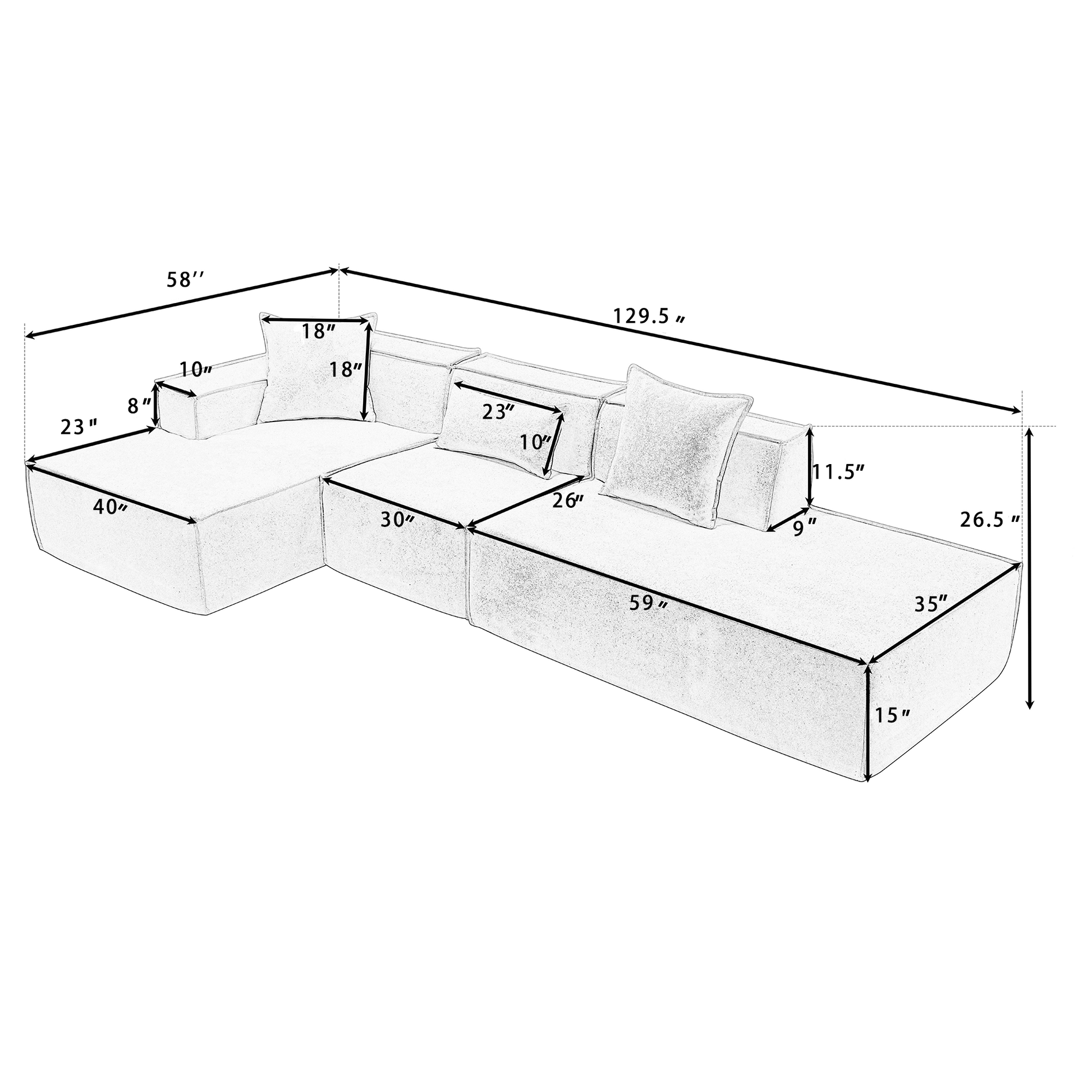 Modular Cloud Sofa Sectional, Free Combination, L-shaped