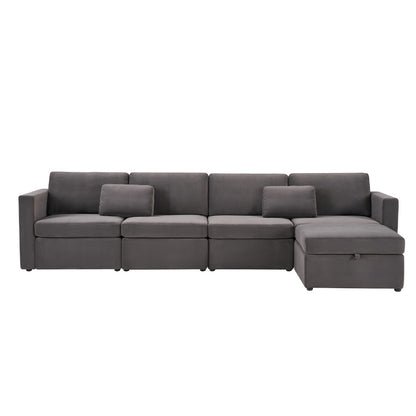 Modern Velvet Modular Sectional Sofa, L Shape Convertible Sofa Set with Pillows, Oversized Sectional Couches with Storage Ottomans for Living Room, Loft, Apartment, Office - Dark Gray 5 Seats