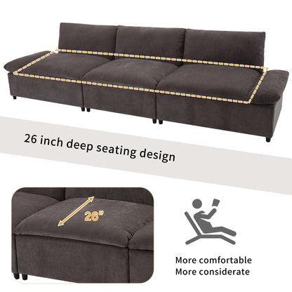 [ Video Provided] U_STYLE 119.5'' 3 Seater Sofa with 2 Storage Units , for Living Room, Office, Apartment