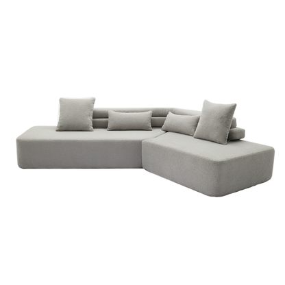 [NEW ARRIVED] [VIDEO PROVIDED] 128"Minimalist Cloud Sectional Couch ,Modern Couches ,4-Seater ,No Assembly,Two modular sofa,Boucle Teddy  Fabric, upholstered , anti-wrinkle fabric,Light Gray