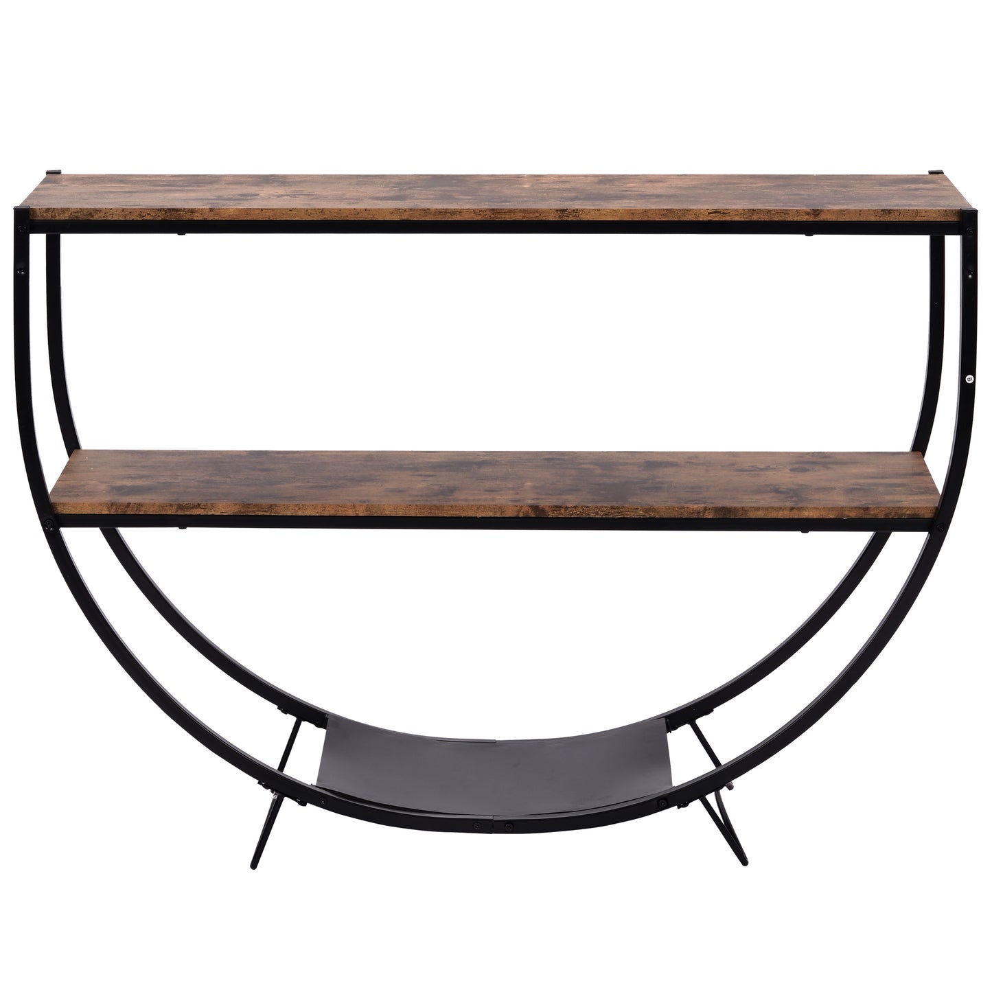 TREXM Rustic Industrial Design Demilune Shape Textured Metal Distressed Wood Console Table (Distressed Brown)