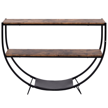 TREXM Rustic Industrial Design Demilune Shape Textured Metal Distressed Wood Console Table (Distressed Brown)