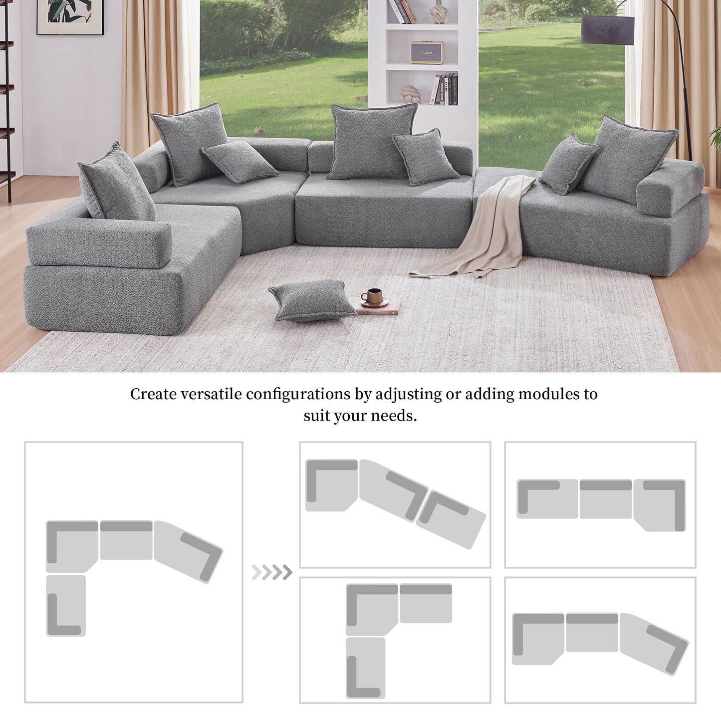 [VIDEO provided][New] 156''Oversized Modular U Shaped Sectional Sofa,Luxury Boucle Floor Couch Set,Convertible Sleeper Couch,Spacious Foam-Filled Sofa Bed for Living Room,4 PC Free Combination,2 Color