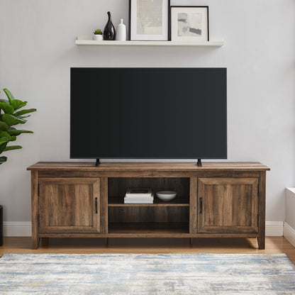 Modern Farmhouse 2-Door Grooved 70" TV Stand for 85" TVs - Rustic Oak