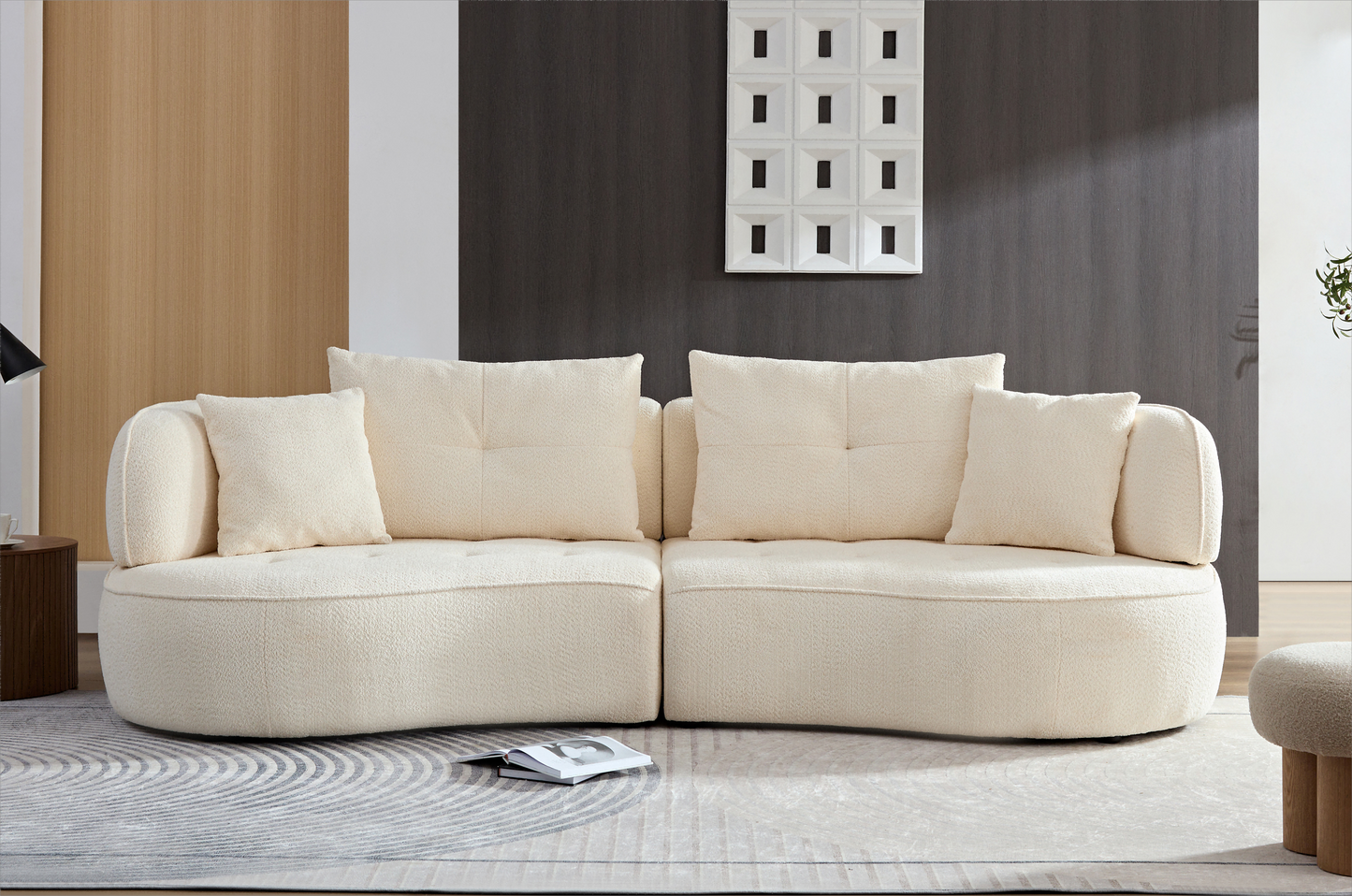 WKS7W  White, 4-seat modular sofa, durable fabric, solid wood frame, high density sponge cushion, 4 pillows