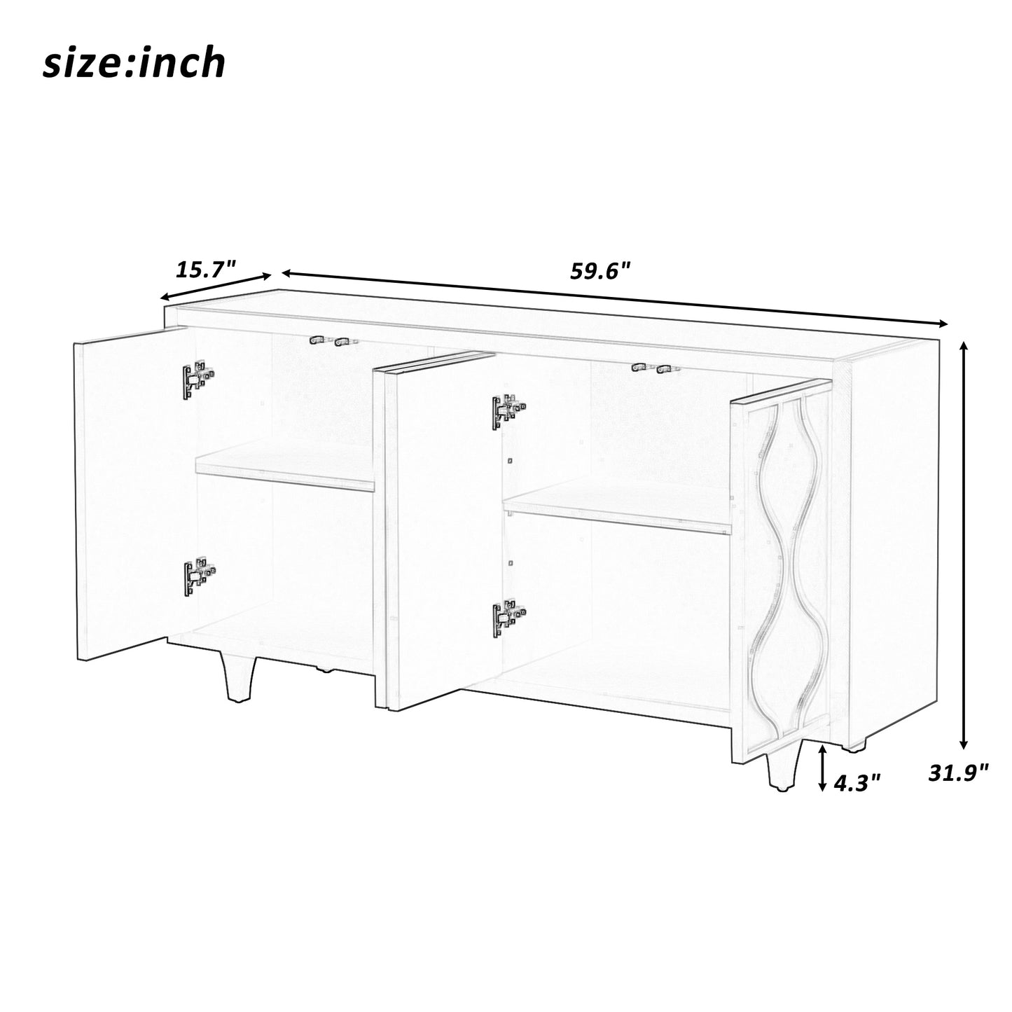 U_STYLE Stylish Storage Cabinet Sideboard Wooden Cabinet with Embossed Curved Doors,Suitable for Living Rooms, Entrance and Study Rooms