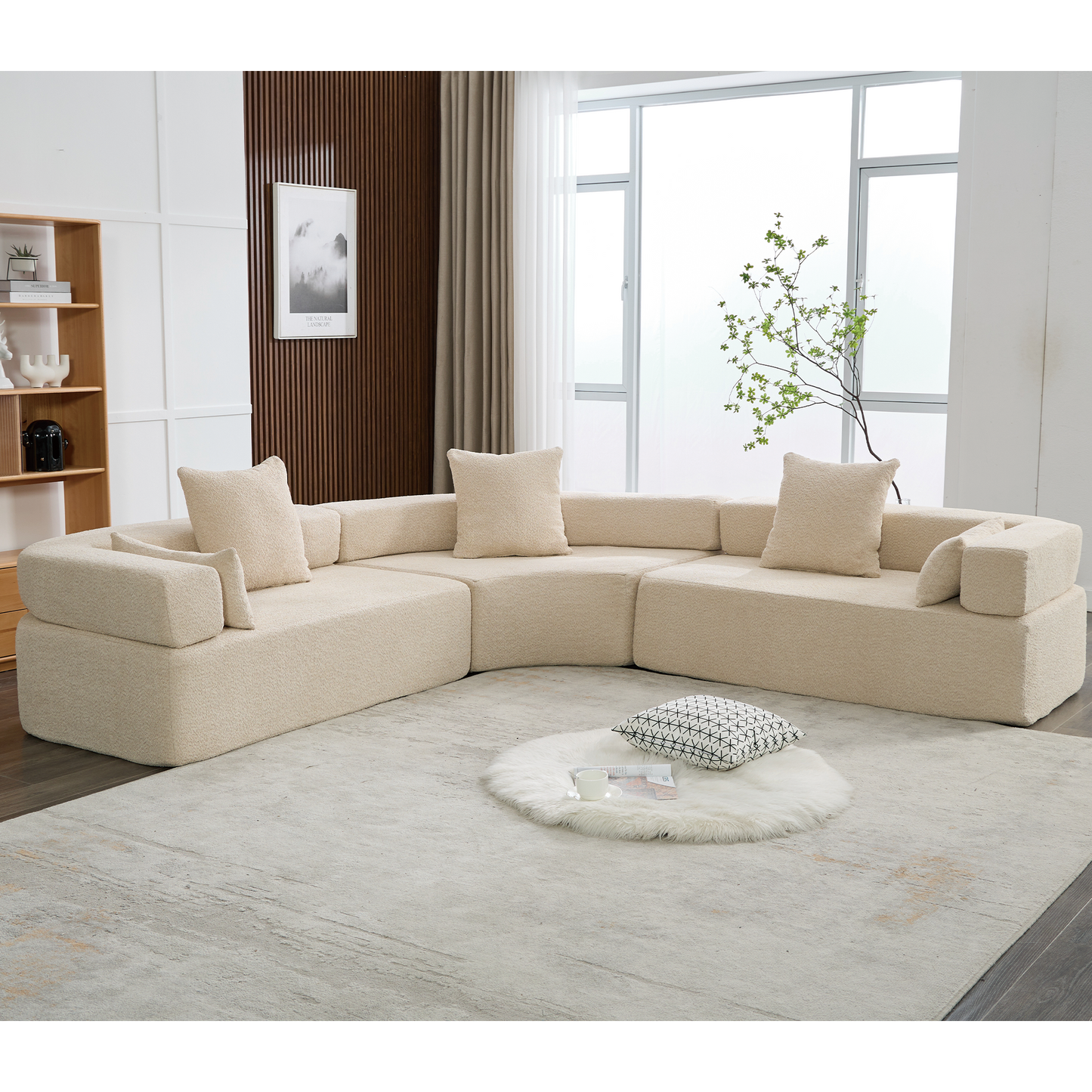 Henry Khaki Oversized Modern Modular Curved Sofa