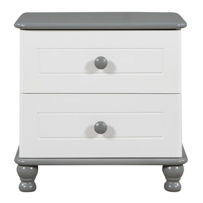 Wooden Nightstand with Two Drawers for Kids,End Table for Bedroom,White+Gray