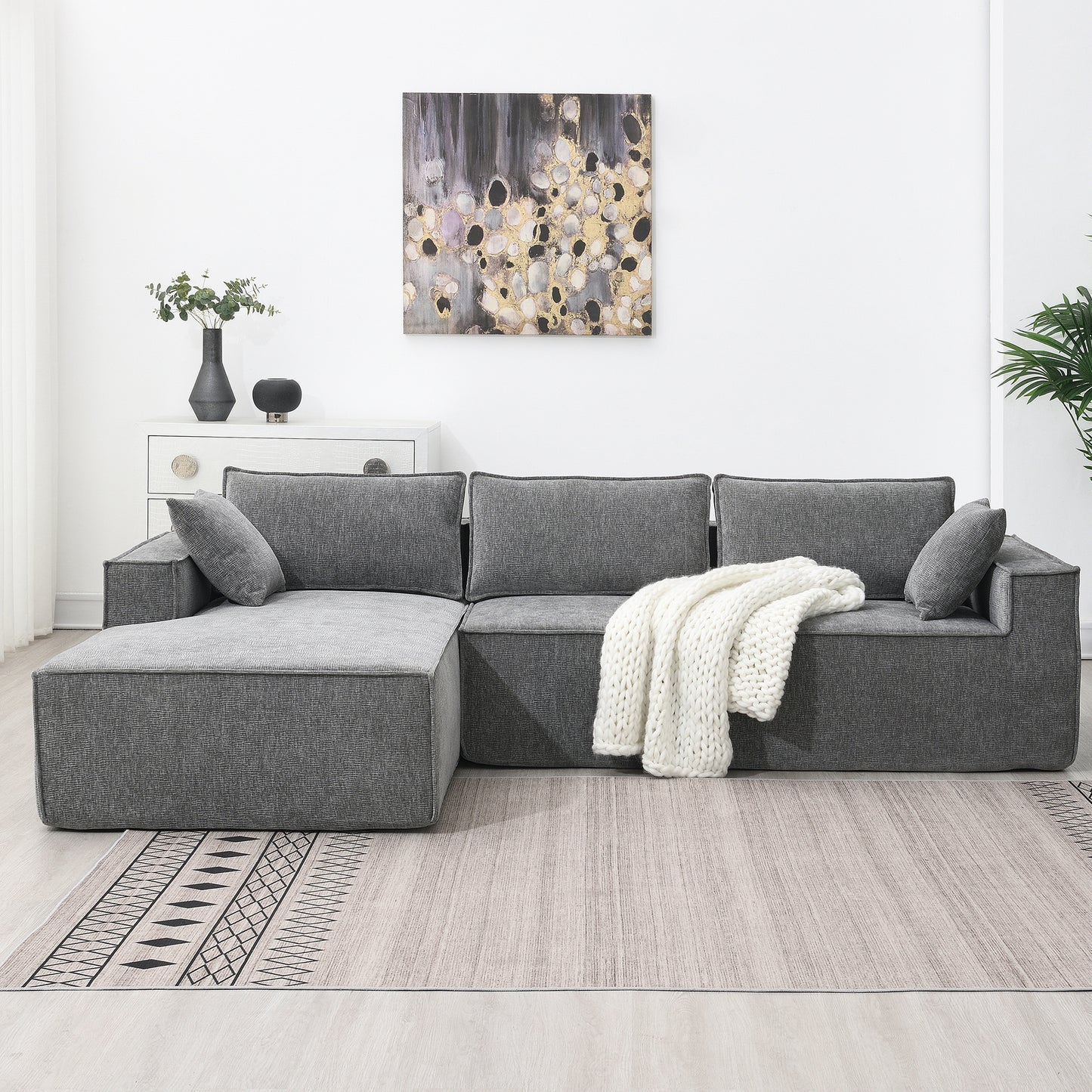 [VIDEO provided][New]111.5*72"Minimalist Style Modular Sectional Sofa,Wrinkle-resistant Chenille Couch Set,L-Shaped Sleeper Sofa Bed for Living Room,2 PIC Free Combination,No Assembly Require,3 Colors