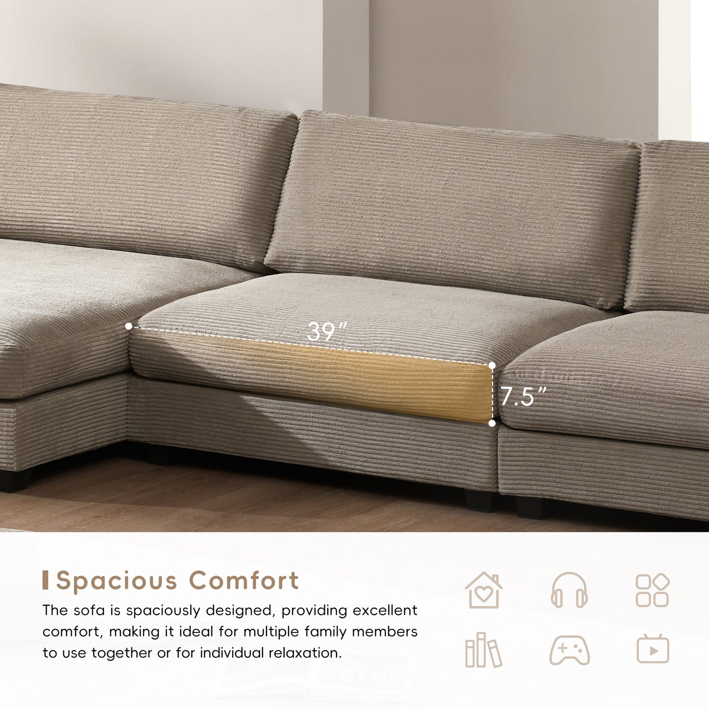 [VIDEO+NEW]134*54" Oversized Corduroy Sectional Sofa,L Shaped Cloud Couch with USB Charging Port,Cup Holder,Deep and Wide Seat Sofa with 50" Chaise,Comfy Indoor Furniture for Living Room,3 Colors