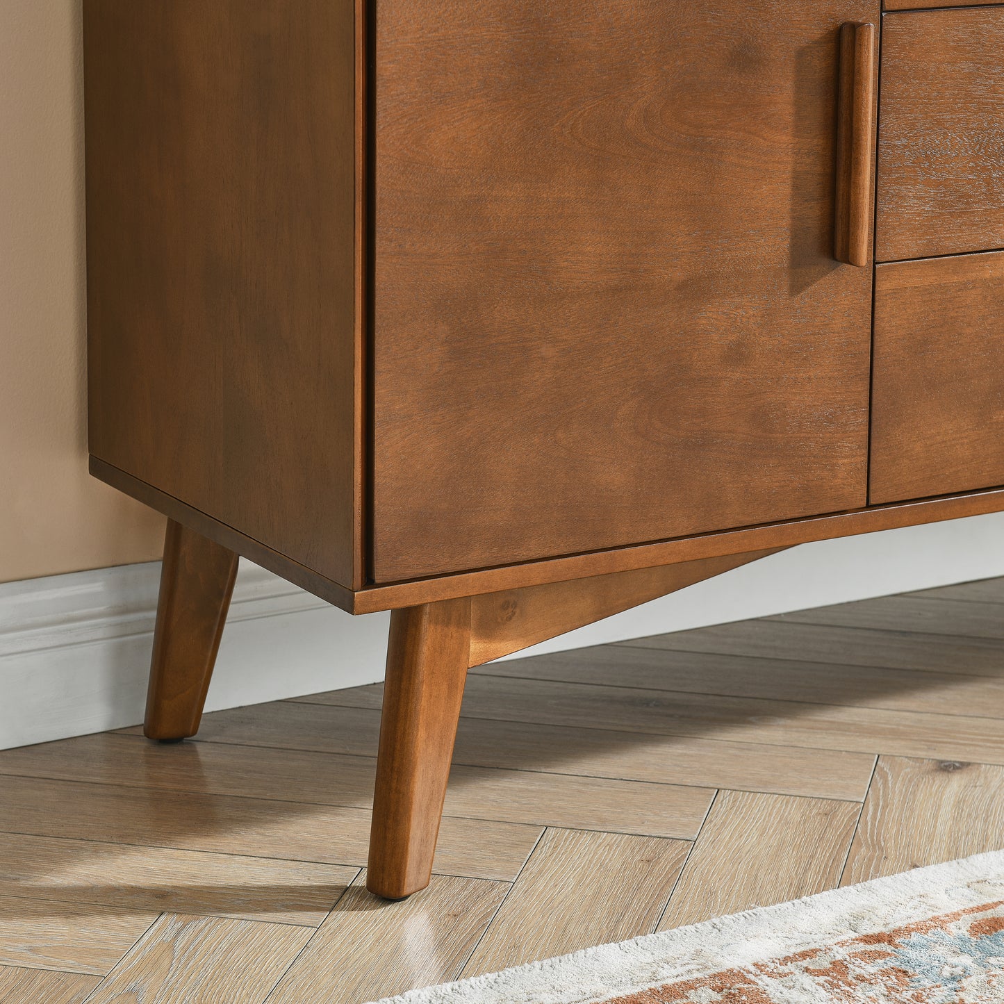 47.3" Mid Century Modern Sideboard Buffet Cabinet with Storage, Storage Cabinet with 2 Doors and 3 Drawers for Kitchen Dining Living Room Bedroom, Accent Console Table, Walnut