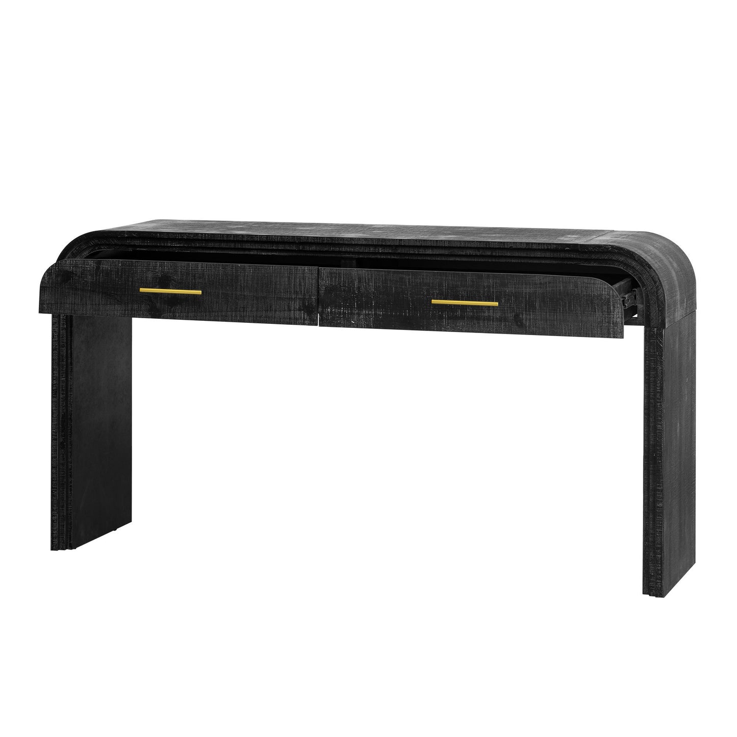 TREXM Unique Retro Silhouette Console Table with Open Style, Two Top Drawers for Entrance, Dinning Room, Living Room (Antique Black)