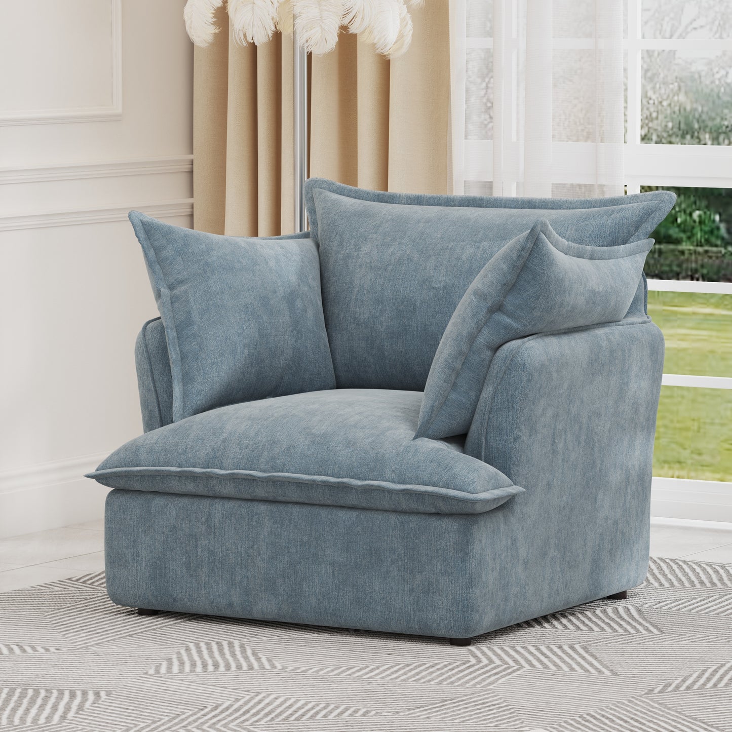 Chenille Armchair-Modern Accent Chair & Single Sofa Chair,Comfortable Seating for Living Room & Bedroom, Blue