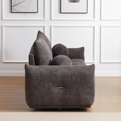 Lamb's wool 2-seater cushion sofa 90'' comfortable sofa for living room Bedroom and other casual spaces Lamb's wool sofa with 2 cushions and 2 ball pillows. (gray)