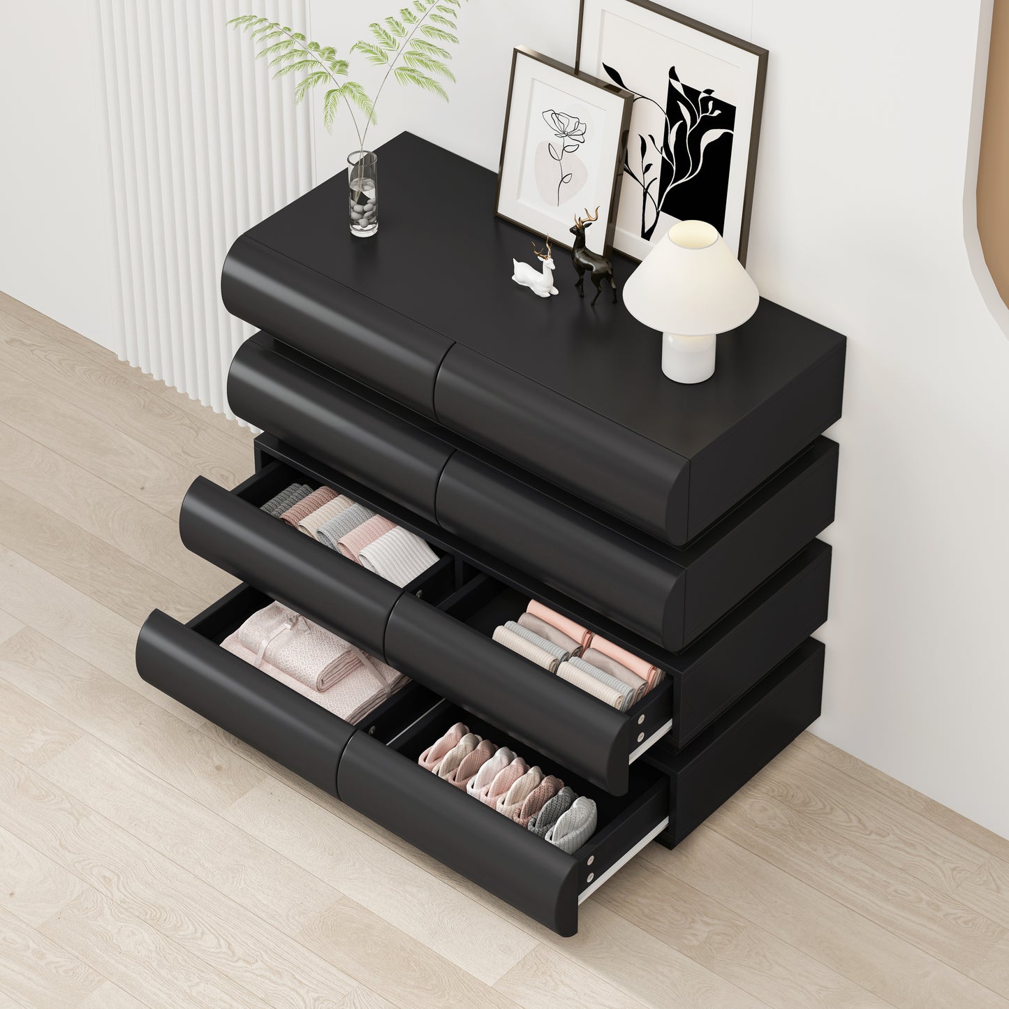 8 Drawer Dresser for Bedroom, Black Dresser No Handle, Modern 8 Chest of Drawers with Wide Storage