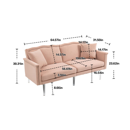 COOLMORE Couches for Living Room Mid Century Modern Velvet Love Seats Sofa with 2 Pillows, Loveseat Armrest for Bedroom, Apartment, Home Office