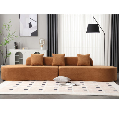 [NEW ARRIVED] [VIDEO PROVIDED] Modern curved combination sofa, terrycloth fabric sofa, minimalist sofa in living room, apartment, no assembly required, three pillows,Browm