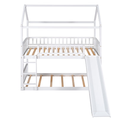 Twin Over Twin Bunk Bed with Slide, House Bed with Slide, White(OLD SKU: LT000213AAK)