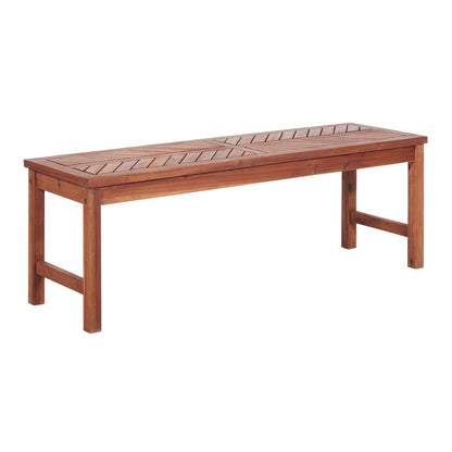 Modern Chevron-Top Solid Wood Patio Bench - Brown