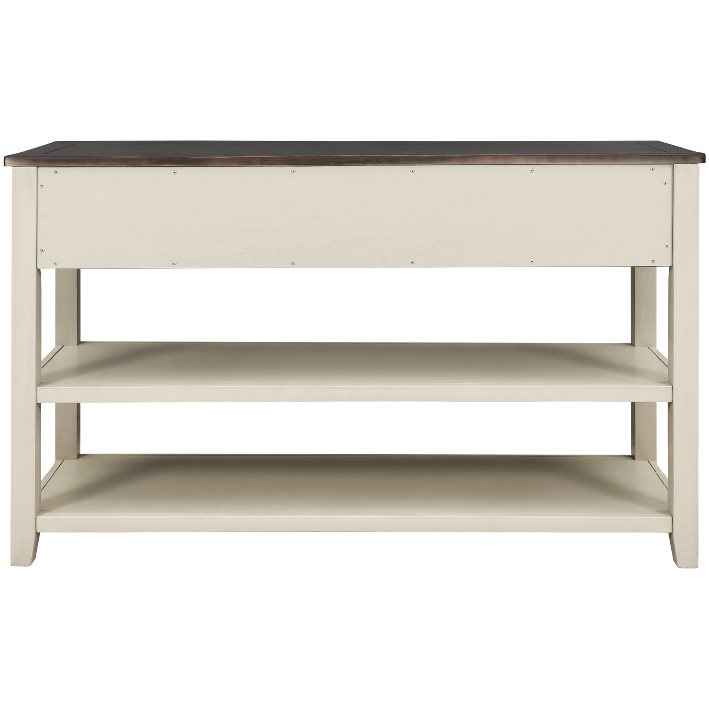 TREXM Retro Design Console Table with Two Open Shelves, Pine Solid Wood Frame and Legs for Living Room (Espresso+Beige)